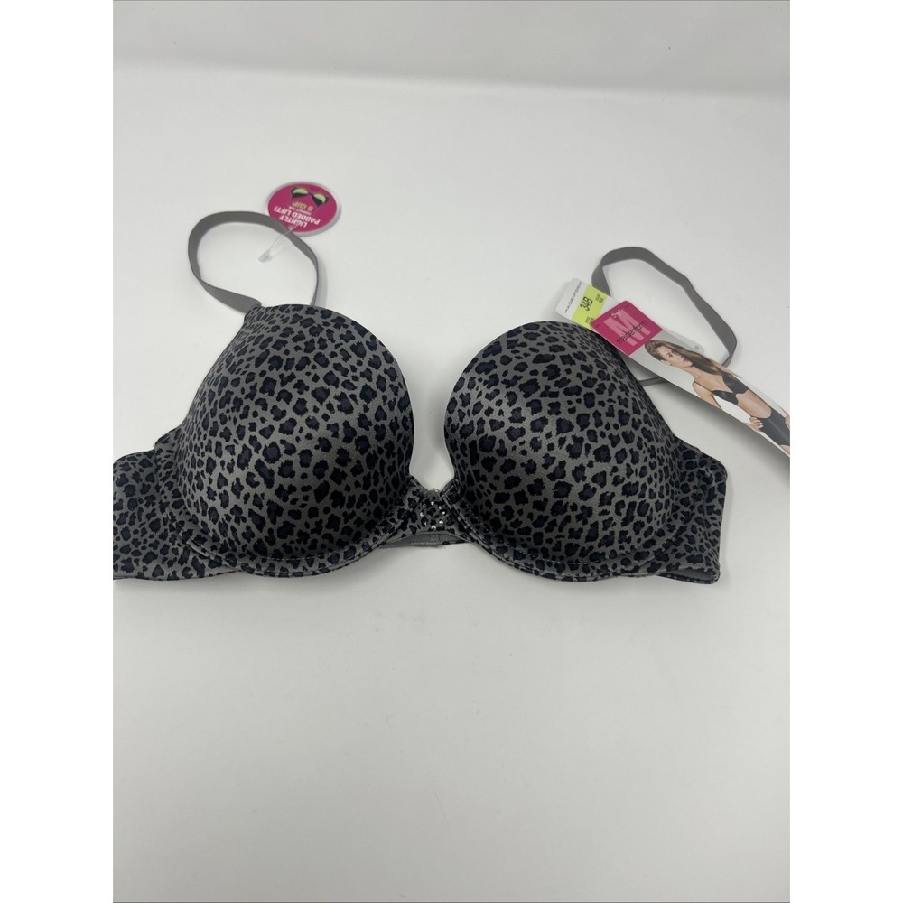 NWT Maidenform 09729 Sz 34B Custom Lift Demi Push-Up Bra Gray Animal Print Satin